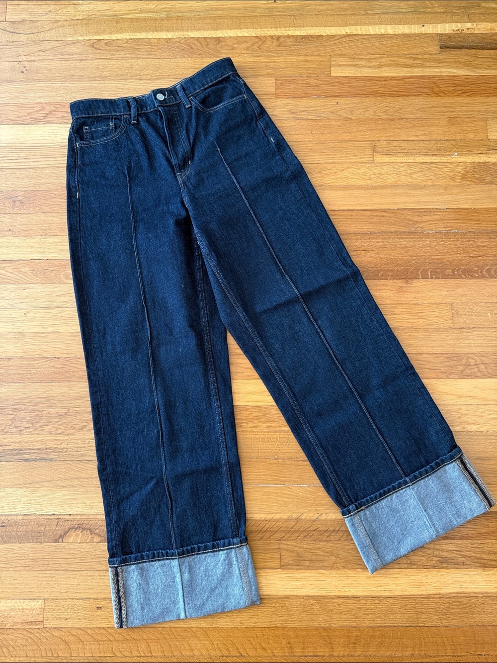 Banana Republic Dark Blue Wide-Leg Jeans with Cuffed Hem